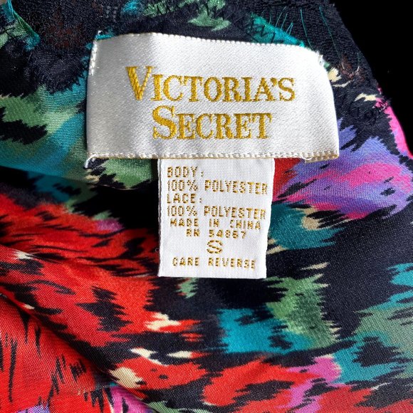 Vintage Gold Label Victoria's Secret Abstract Floral Pattern Satin + Lace Nighty - Picture 5 of 6